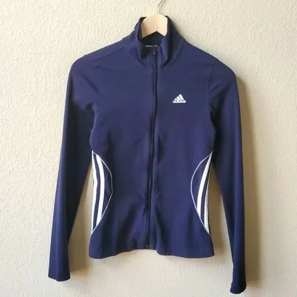 3️⃣💲2️⃣0️⃣ ADIDAS navy zip front athletic top sweat top XS - Picture 1 of 13